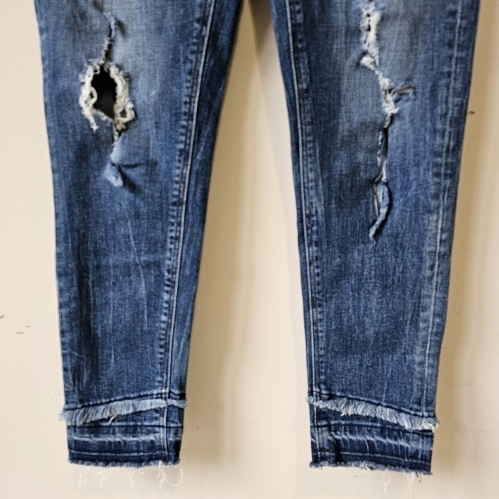 Zara Mid-Rise Distressed Stretch Denim Skinny Crop Jeans Sz. 6 - Picture 2 of 5